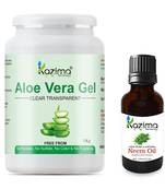 Kazima Aloe Vera Gel Raw (1KG) and Neem Oil (15ml) Raw Combo Pack Ideal for Skin Treatment, Acne Scars, Face