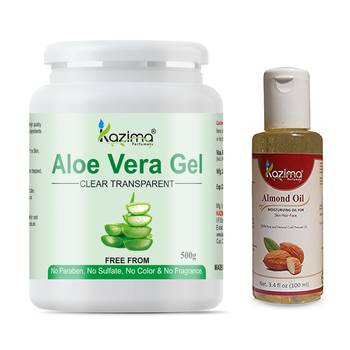 Kazima Aloe vera Gel Raw (500 Gram) and Almond Oil 100ml  Ideal for Skin Treatment, Face 1