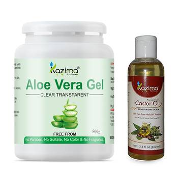 Kazima Aloe vera Gel Raw (500 Gram) and Castor Oil 100ml - Ideal for Hair Growth, Skin Treatment 1