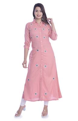 Pink Color Rayon Fabric Long Kurti 1