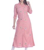 Pink Color Rayon Fabric Long Kurti