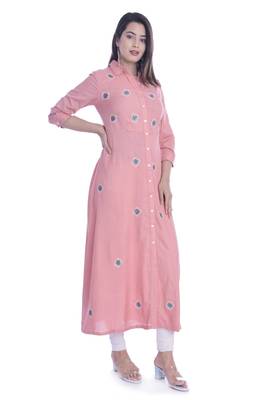 Pink Color Rayon Fabric Long Kurti 3