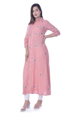 Pink Color Rayon Fabric Long Kurti 4