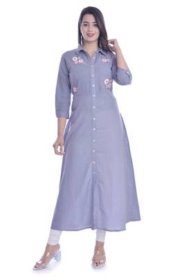 Grey Color Cotton Fabric Long Kurti 1