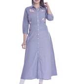 Grey Color Cotton Fabric Long Kurti