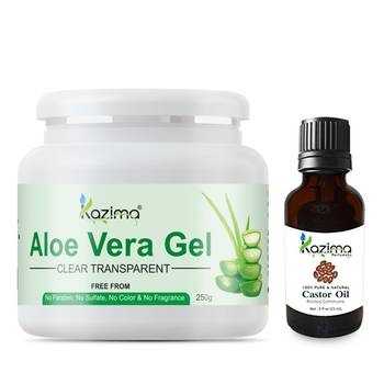 Kazima Aloe vera Gel Raw (250 Gram) and Castor Oil (15ml) - Ideal for Hair Growth, Skin Treatment 1