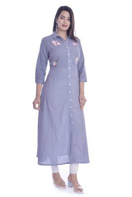 Grey Color Cotton Fabric Long Kurti 3