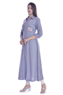 Grey Color Cotton Fabric Long Kurti 4