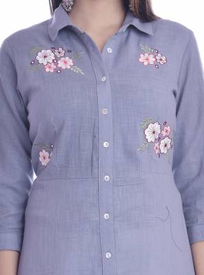 Grey Color Cotton Fabric Long Kurti 5