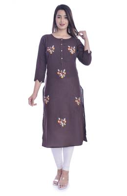 Brown Color Cotton Fabric Straigh Kurti 1