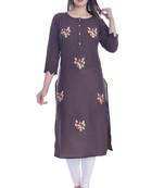 Brown Color Cotton Fabric Straigh Kurti