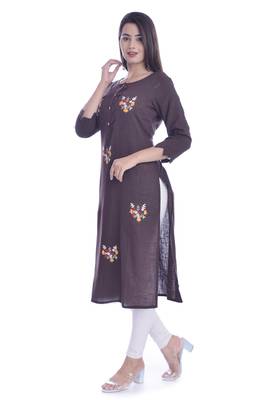 Brown Color Cotton Fabric Straigh Kurti 3