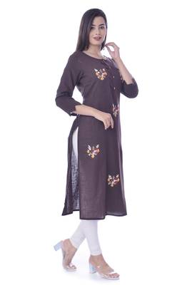 Brown Color Cotton Fabric Straigh Kurti 4