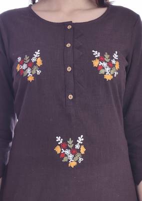 Brown Color Cotton Fabric Straigh Kurti 5