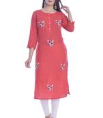 Red Color Cotton Fabric Straight Kurti