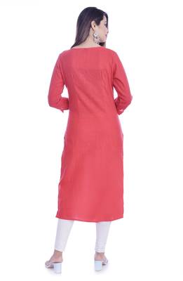Red Color Cotton Fabric Straight Kurti 2