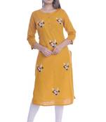Yellow Color Cotton Fabric Straight Kurti