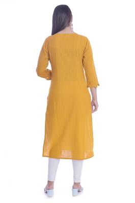 Yellow Color Cotton Fabric Straight Kurti 2