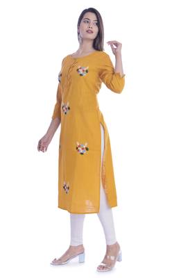 Yellow Color Cotton Fabric Straight Kurti 3