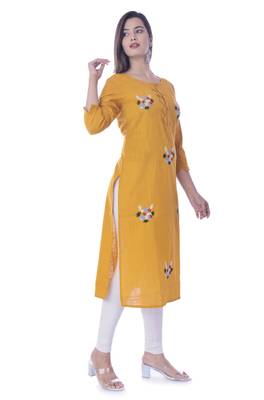 Yellow Color Cotton Fabric Straight Kurti 4