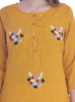 Yellow Color Cotton Fabric Straight Kurti 5