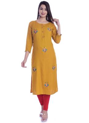 Mustard Color Cotton Fabric Straight Kurti 1