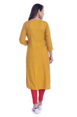 Mustard Color Cotton Fabric Straight Kurti 2