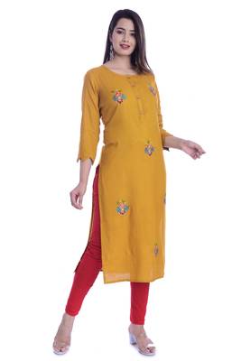 Mustard Color Cotton Fabric Straight Kurti 3