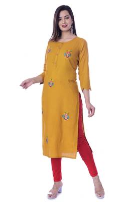 Mustard Color Cotton Fabric Straight Kurti 4