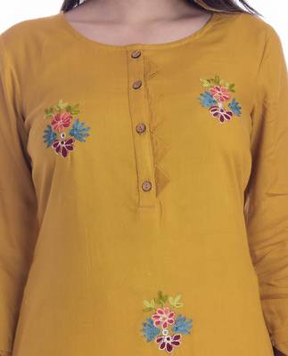 Mustard Color Cotton Fabric Straight Kurti 5