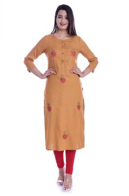 Copper Color Cotton Fabric Straight Kurti 1