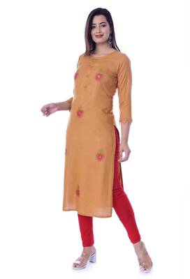 Copper Color Cotton Fabric Straight Kurti 2