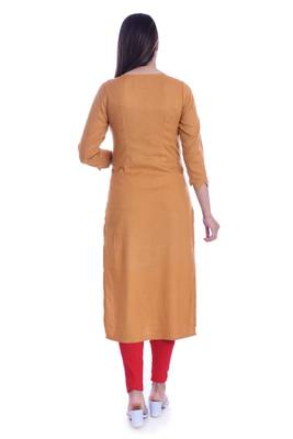 Copper Color Cotton Fabric Straight Kurti 3