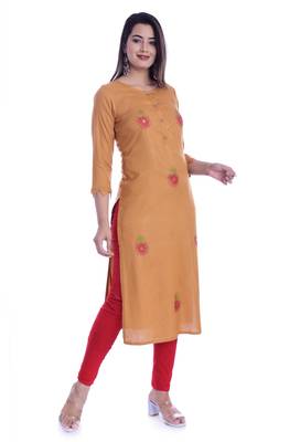 Copper Color Cotton Fabric Straight Kurti 4
