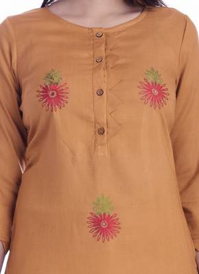 Copper Color Cotton Fabric Straight Kurti 5