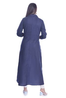Blue Color Coton Slub Fabric A-Line Kurti 2