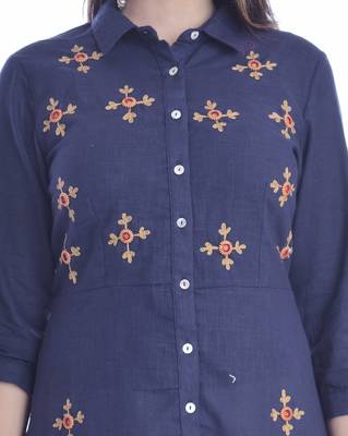 Blue Color Coton Slub Fabric A-Line Kurti 5