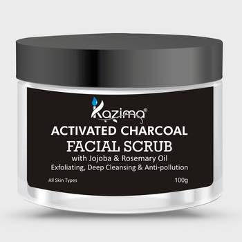 Kazima Activated Charcoal Facial Scrub (100g) with Jojoba & Rosemary Oil For Exfoliating, Deep Cleansing 1