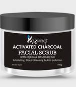 Kazima Activated Charcoal Facial Scrub (100g) with Jojoba & Rosemary Oil For Exfoliating, Deep Cleansing