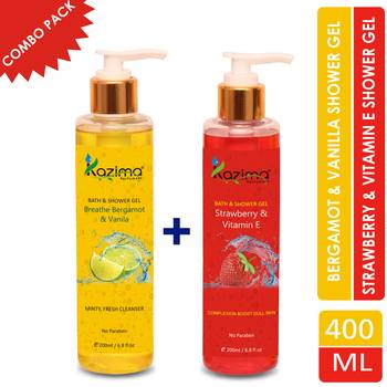 Kazima Breathe Bergamot & Vanilla Bath Gel + Strawberry & Vitamin E Luxury Body Wash & Shower Gel (2PCS of 200ml) 1