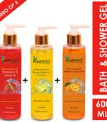 Kazima Breathe Bergamot & Vanilla Bath Gel + Strawberry & Vitamin E Shower Gel + Orange & Lemon Mint Shower Gel