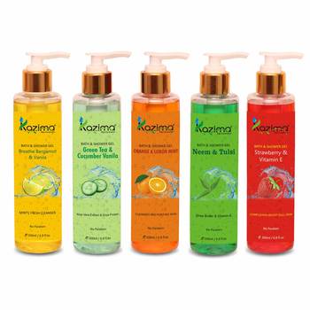 Kazima Breathe Bergamot & Vanilla Bath Gel + Strawberry & Vitamin E Shower Gel + Orange & Lemon Mint Shower Gel 1