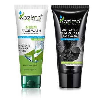 Kazima Combo Neem Face Wash & Activated CHARCOAL Face Wash With Green Tea For Anti Pollution, ANTI AGING 1