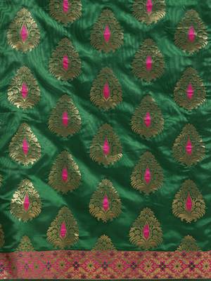 Green woven silk blend saree with blouse 3