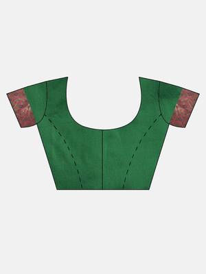 Green woven silk blend saree with blouse 5