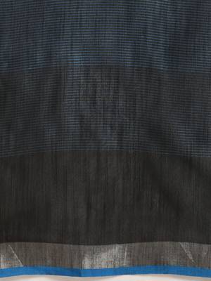 Blue woven linen saree with blouse 4