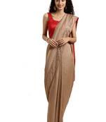 Beige woven silk blend saree with blouse