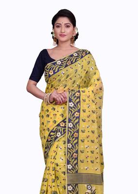 Yellow Woven Cotton Silk Saree With Blouse 1