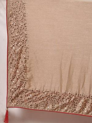 Beige woven silk blend saree with blouse 4