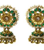 Ethnic Indian Bollywood Traditional Dark Green Pearl Kundan Jhumki Earrings Set